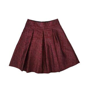 RW&CO burgundy floral jacquard pleated evening a-line skirt